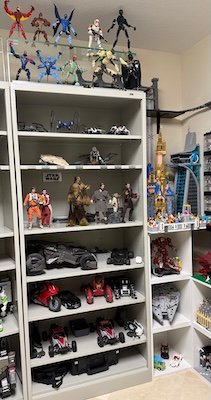 Hobby Room drone cabinet and LEGO corner cubicles with Disney Castle